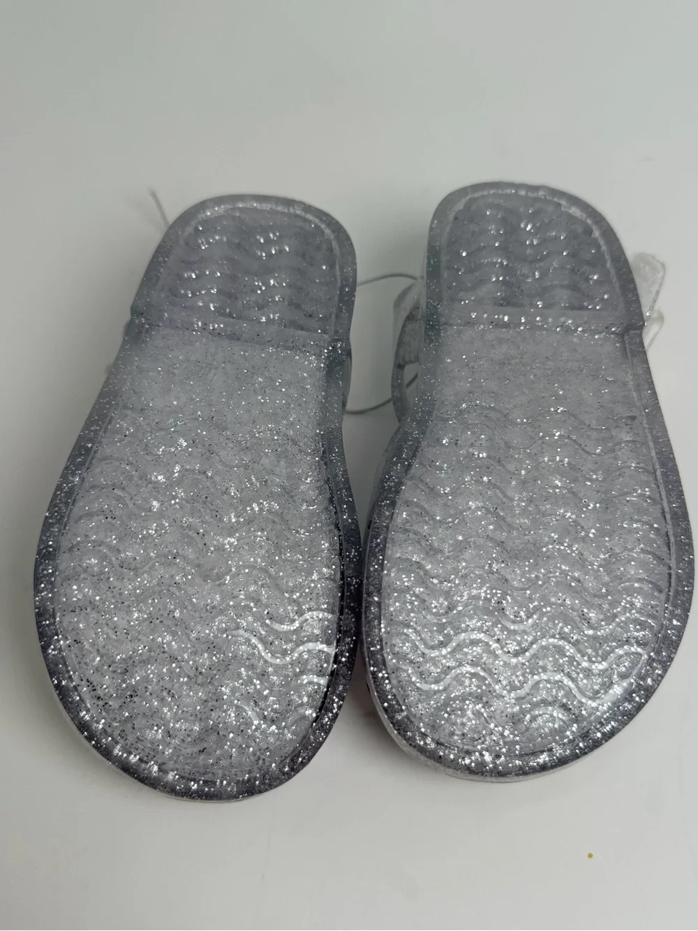 Cat & Jack Clear Silver Glitter Jelly Sandals with Red Flower Accent
